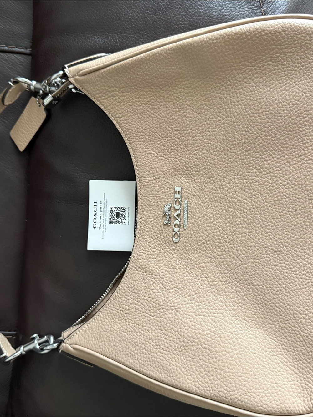 Coach Teri Hobo Pebbled Leather Shoulder Bag in Taupe - Picture 6 of 6